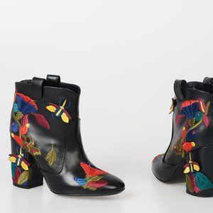 NWT LAURENCE DACADE 9CM EMBROIDERY LEATHER PETE BAGATELLE ANKLE BOOTS